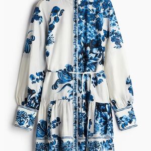 H&M Blue and White Ruffled Tie Front Sundress